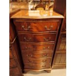 Narrow mahogany serpentine chest of six drawers 40 x 48 x 100 cm H