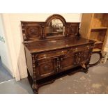 Large Jacobean style mirror back two drawer sideboard 168 x 61 cm