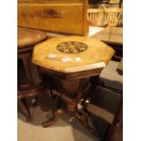 Victorian sewing table with inlaid top and fitted interior