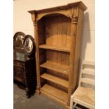 Pine four shelf bookcase with columnar sides 105 x 37 x 197 cm H