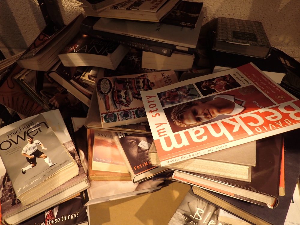 Shelf of mixed books including autobiogr