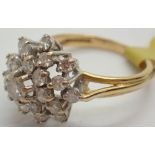 18ct gold diamond cluster ring size J 1.