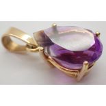 14ct gold large pear cut amethyst pendan