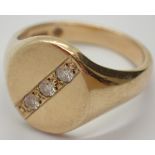 9ct gold gents ring with three diamonds