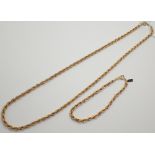 Solid gold plated rope chain and bracele