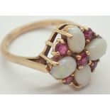 9ct gold opal and ruby cluster ring size