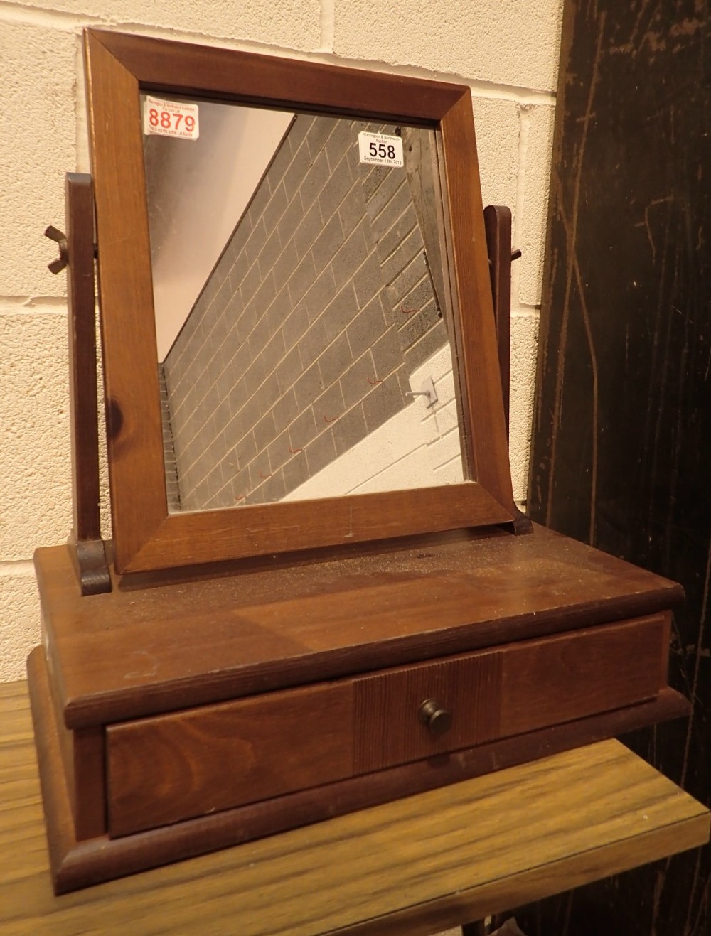 Stained pine dressing table mirror with