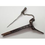 White metal dagger brooch with clip