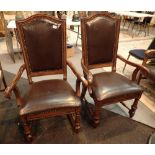 Pair of good quality leather upholstered hall chairs