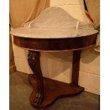 Marble top low half moon table with carved support and paw foot 94 x 42 x 72 cm H
