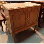 Vintage burr walnut twin door record cabinet