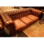 Red leather Chesterfield button back three seater settee