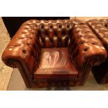 Red leather Chesterfield button back club armchair