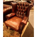 Red leather Chesterfield button back wingback chair