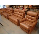 Lazy Boy brown three piece suite with three seater two seater and electric recliner armchair