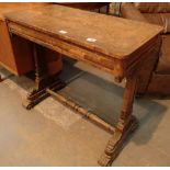 Burr walnut side table with carved legs and scroll feet L: 90 cm