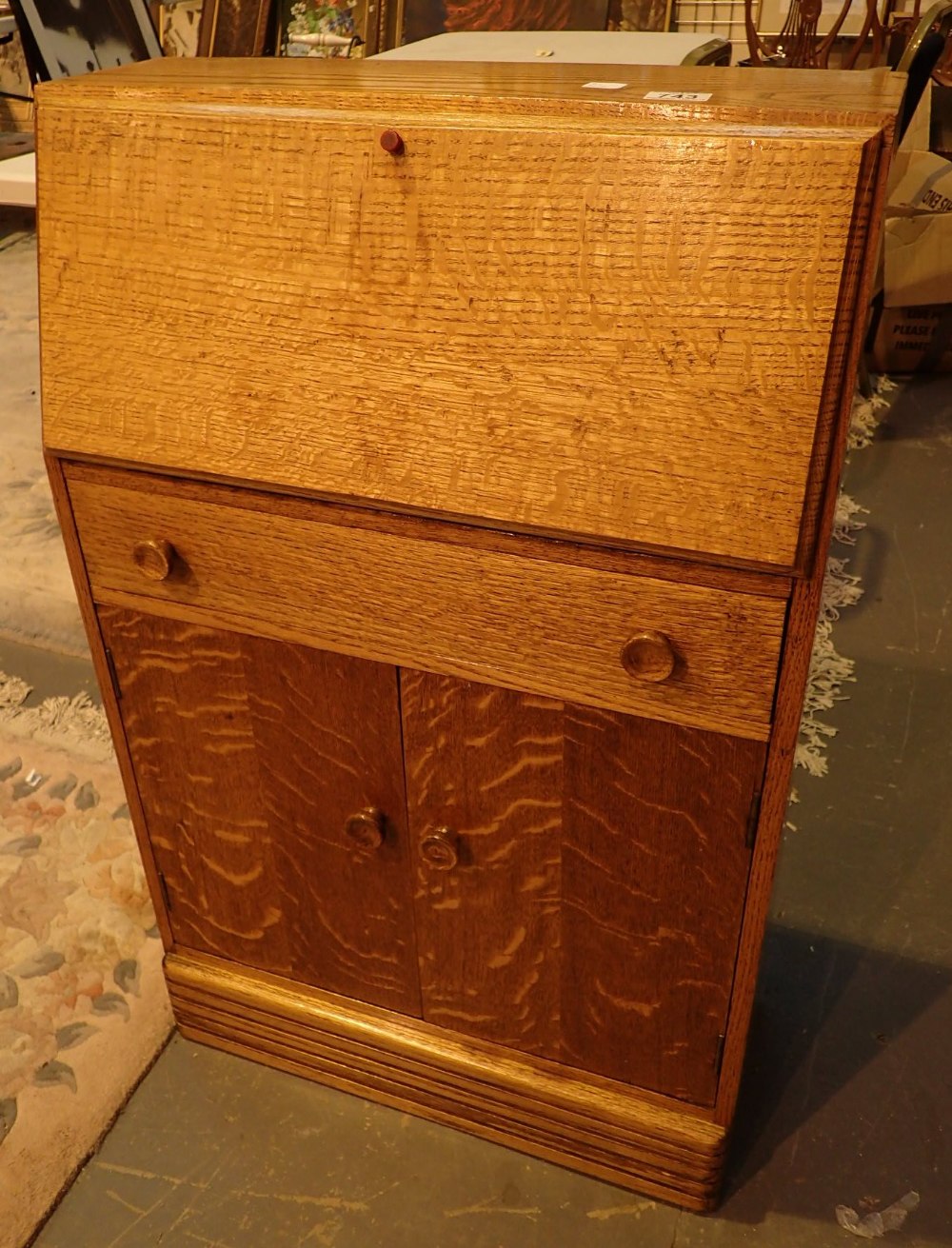 Light oak narrow bureau with fall front