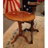 Antique oak tripod based plant stand and a folding top occasional table