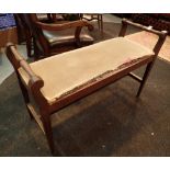 Antique double piano stool with upholstered seat L: 90 cm CONDITION REPORT: Wood in