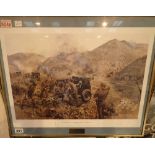 Framed and glazed print the Battle of the Injin River by Terrence Cuneo with brass plaque inscribed