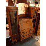 Side by side bureau bookcase in oak with rear mirror H : 180 cm