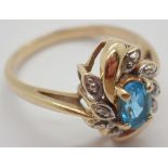 American 10ct gold blue topaz and diamond dress ring size K 2.