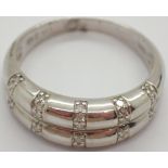 9ct white gold double row diamond dress ring size N / O 3.