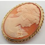 Gold plated silver cameo brooch