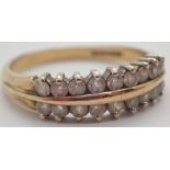 9ct gold dress ring set with clear stones size O / P 2.