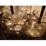 Collection of mixed silver plate and a cut glass bowl