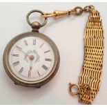 19thC brass cased ladies fob watch having Roman chapters to the painted enamel dial