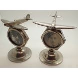Pair of WWII chromium finished picture frames with Spitfire aeroplane to the top