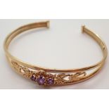 9ct gold amethyst set open bangle weight approximately 7.