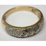 9ct gold emerald and diamond ring size P 3.