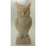 Belleek owl vase with white and yellow glaze and green Belleek mark to base H: 21 cm