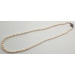 Vintage single strand of graduated pearls having a silver and marcasite clasp L: 44 cm