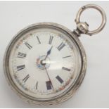 Hallmarked silver cased ladies key wind fob watch having Roman chapters to the painted enamel dial