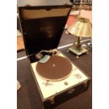 Decca portable record player with original label and a recording of speech by HRH Wales Armistice