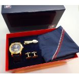 Boxed Royal Navy wristwatch tie clip cuff links etc