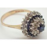 9ct gold sapphire cocktail ring size M 4.