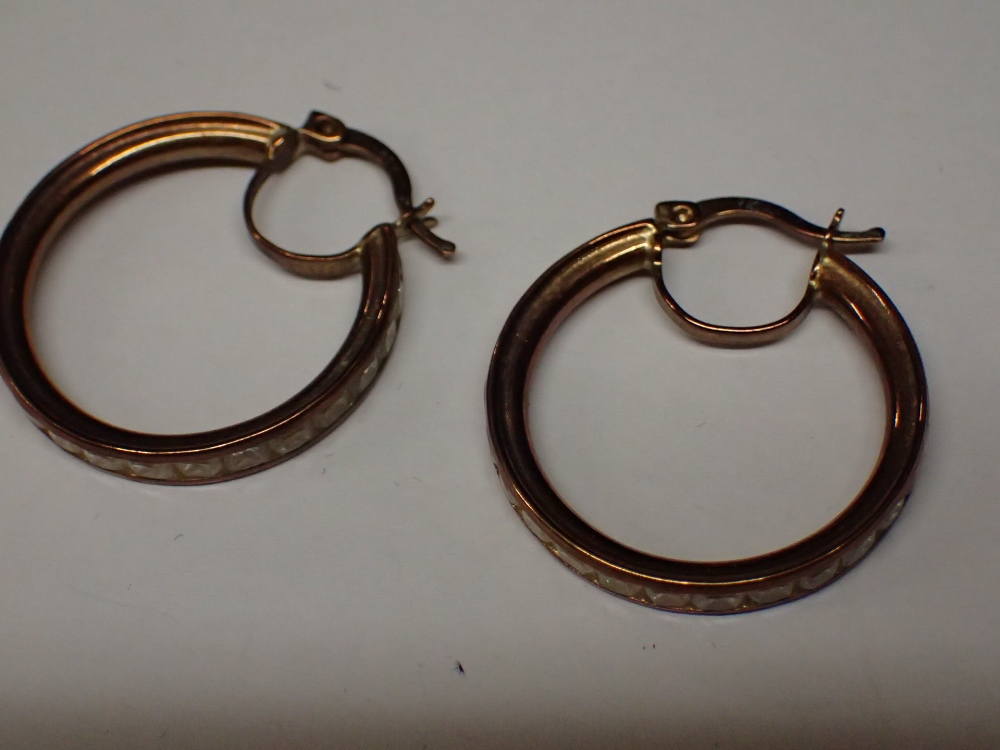 9ct rose gold stone set hoop earrings 4.