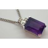 9ct white gold amethyst and diamond pendant on 9ct white gold necklace