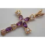 9ct gold amethyst and clear stone cross pendant 2.