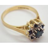 18ct gold sapphire and diamond cluster ring size O 3.