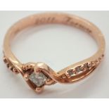 14ct rose gold princess cut diamond ring with diamond shoulders size M