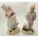 Vintage German Sitzendorf porcelain figurines boy with a bird and girl with a cat