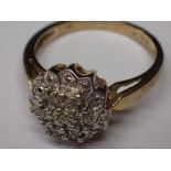 9ct gold diamond cluster ring size J / K 2.