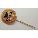 Enamelled 9ct gold Massey Ferguson quarter century commemorative stick pin