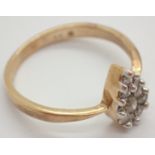 9ct gold and diamond cluster ring size H