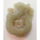 Early Chinese Qing Dynasty jade Phoenix carved celadon medallion 32g CONDITION REPORT: